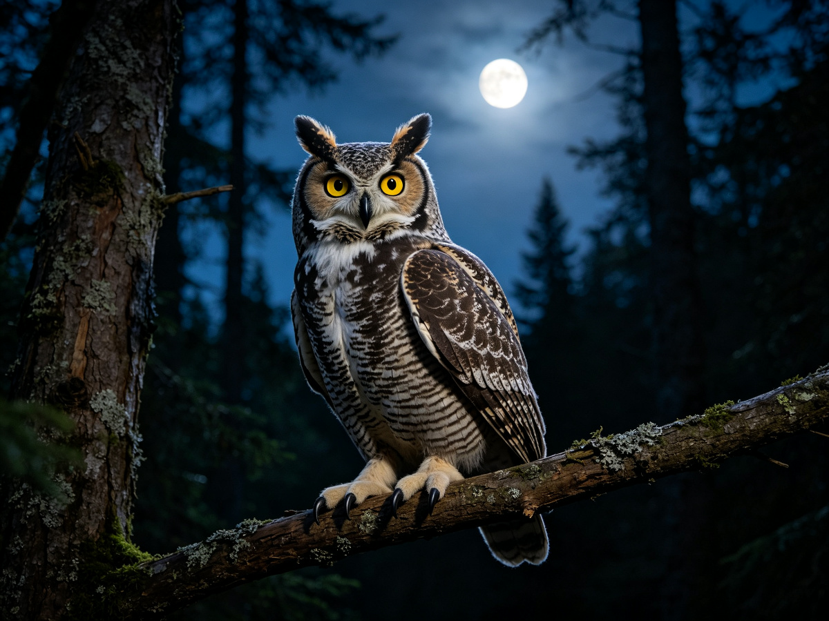 Great Horned Owl — life-size animatronic animal model from SAGE