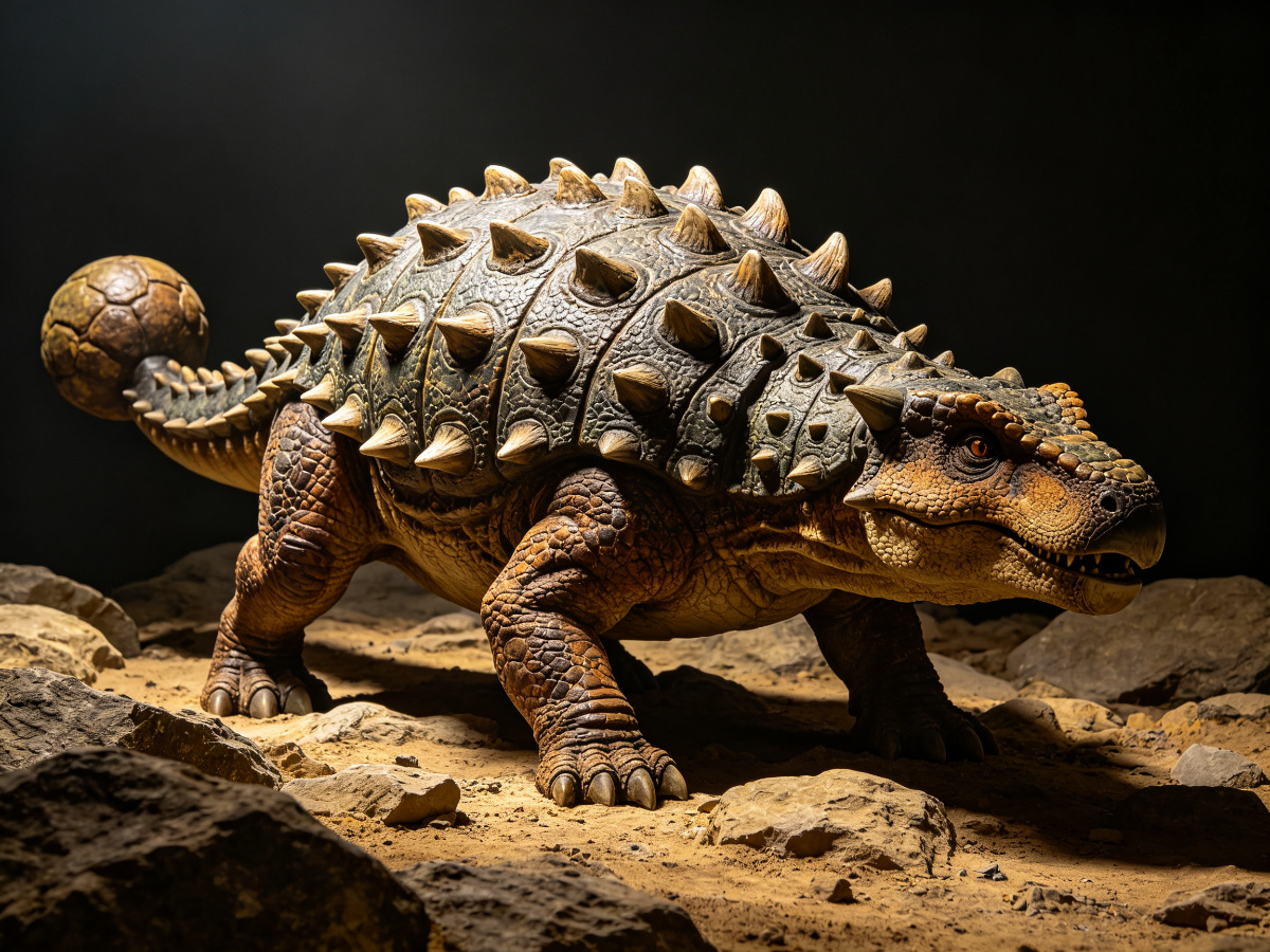 Armored Ankylosaurus animatronic dinosaur with body armor plates and heavy clubbed tail