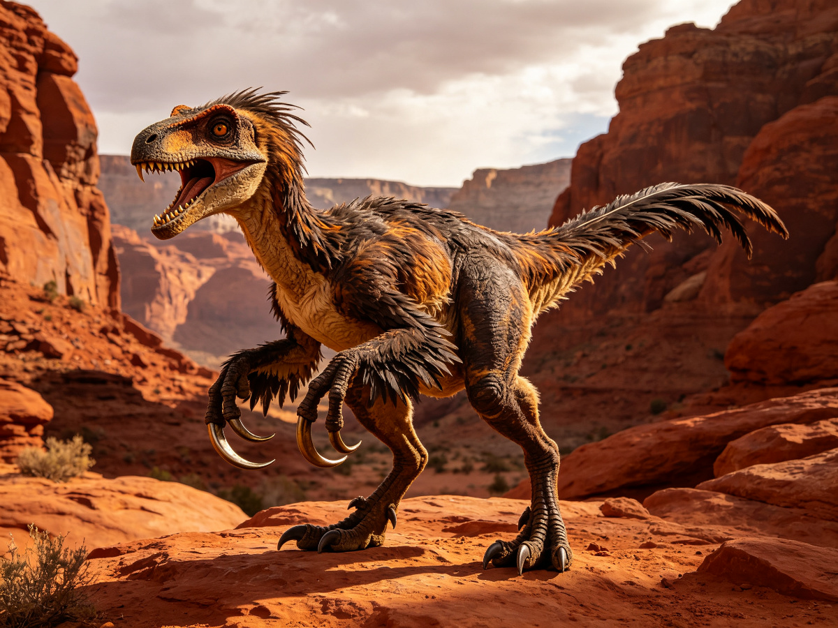 Canyon Utahraptor — life-size animatronic dinosaur model from SAGE