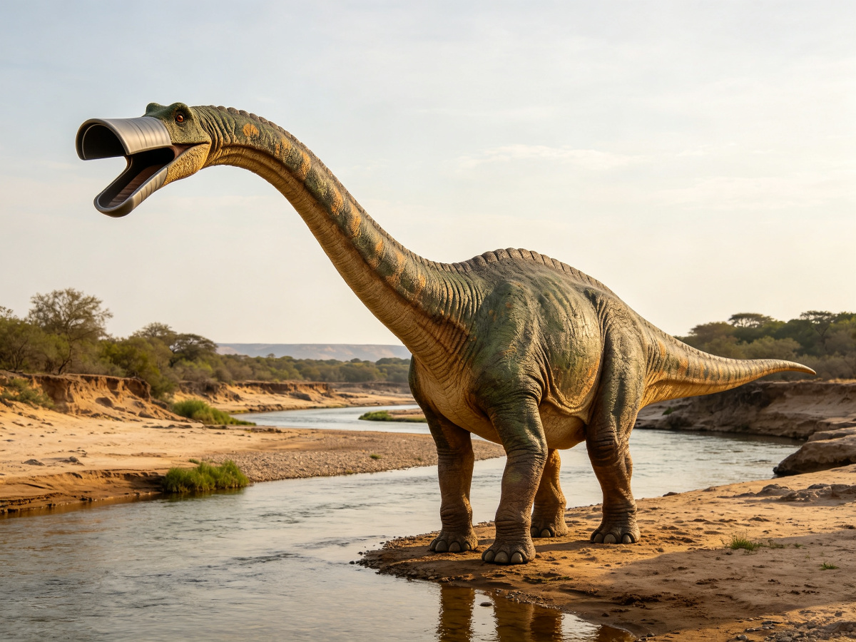 River Nigersaurus — life-size animatronic dinosaur model from SAGE
