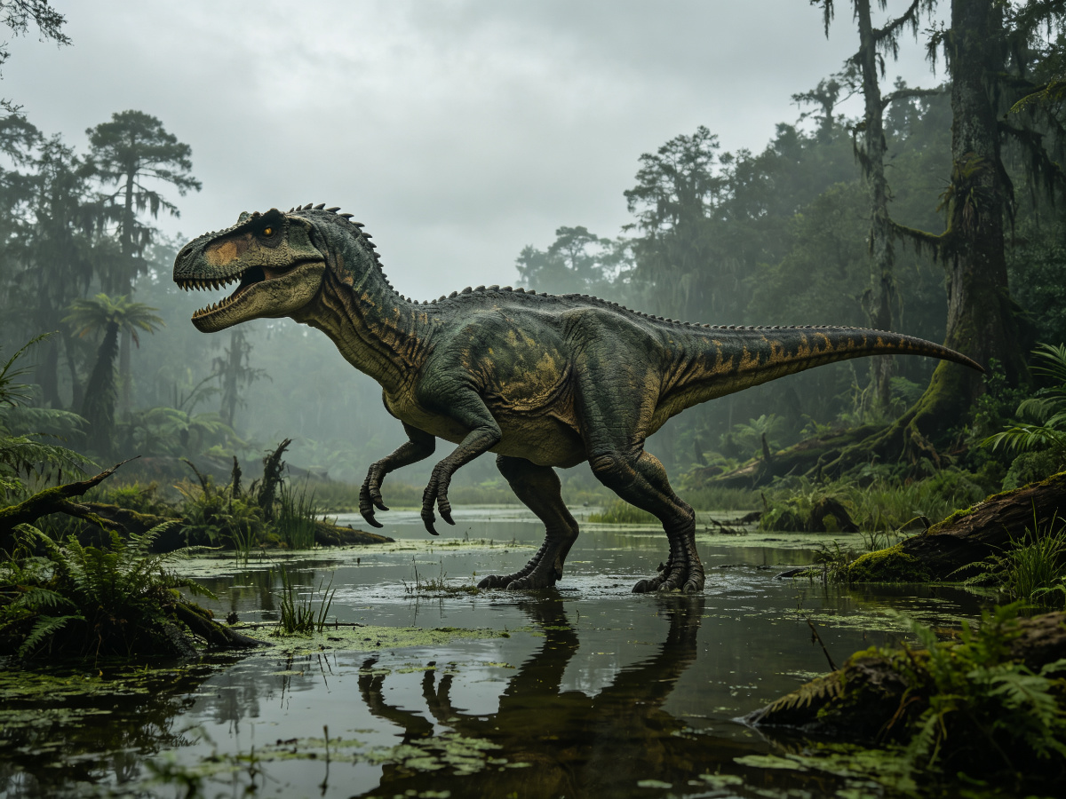 Swamp Allosaurus — life-size animatronic dinosaur model from SAGE