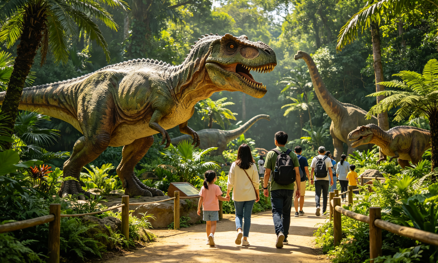 Animatronic dinosaur at zoo and wildlife park prehistoric animal exhibit