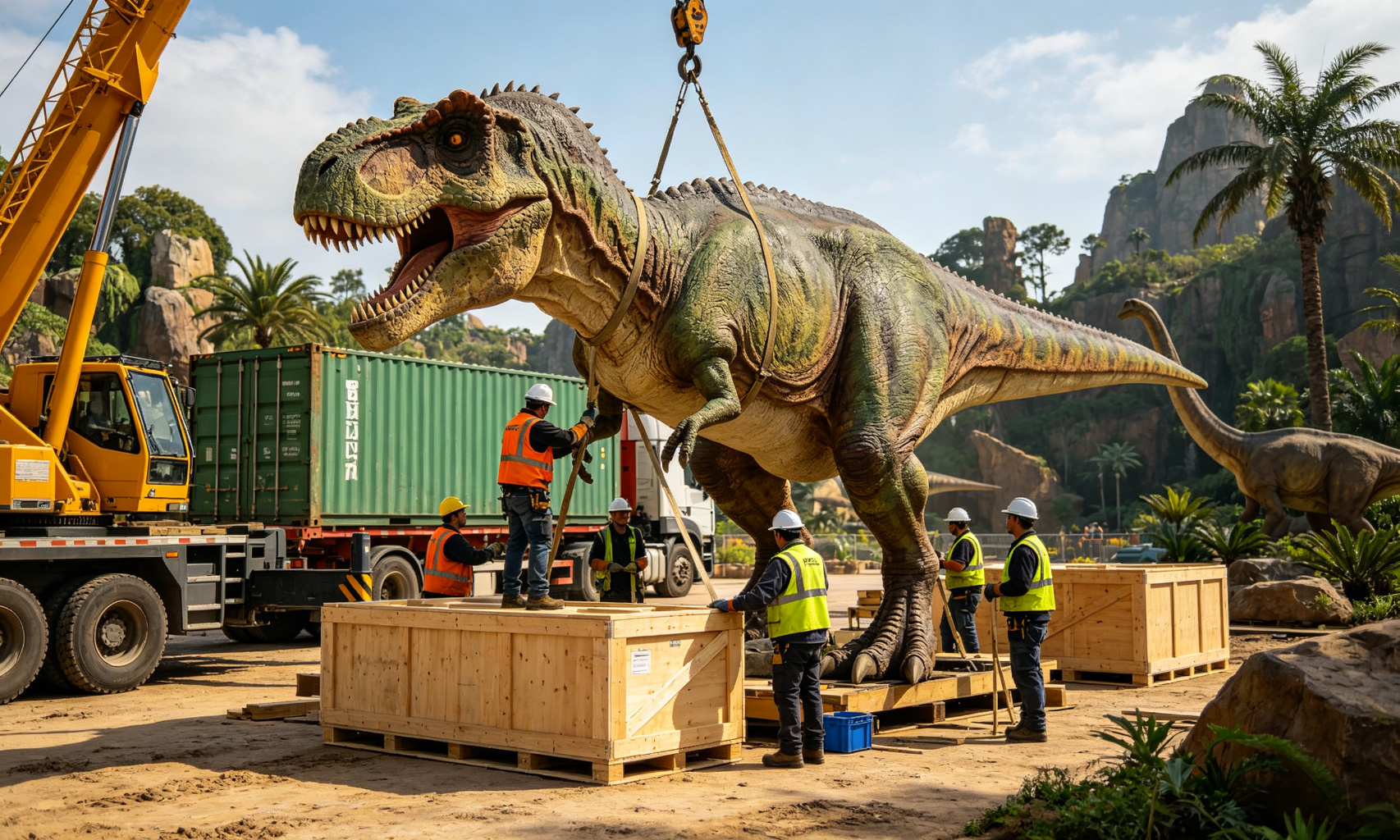 Global shipping and on-site installation service for animatronic dinosaurs worldwide