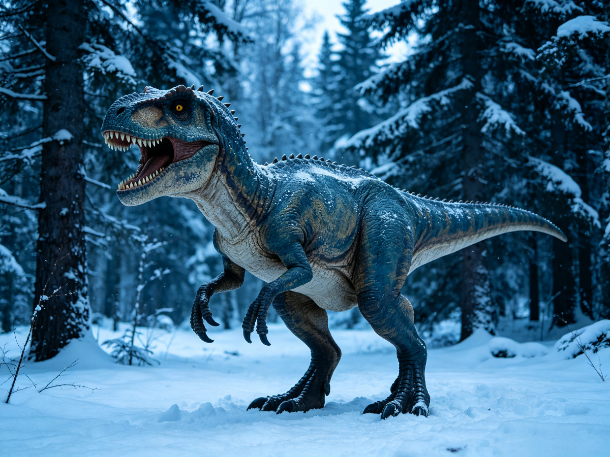 Snowy Albertosaurus — life-size animatronic dinosaur model from SAGE